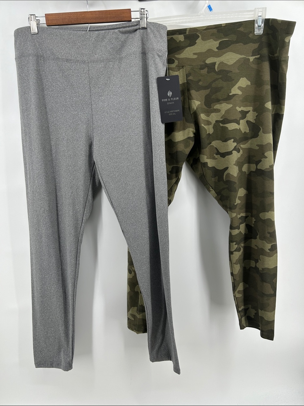 Fire & Fleur Gray Leggings + Sonoma Camo Print Short Leggings Duo Women's Sz 3X